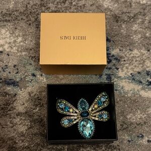 Heidi Daus Teal and Aqua Crystal Dragonfly Brooch
